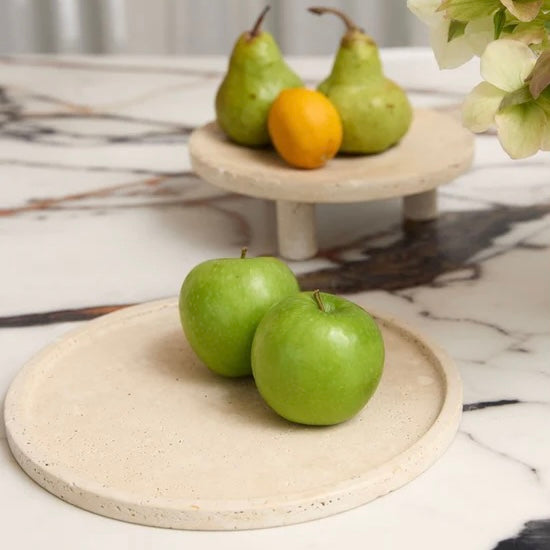 Burnt Travertine Moon Round Tray