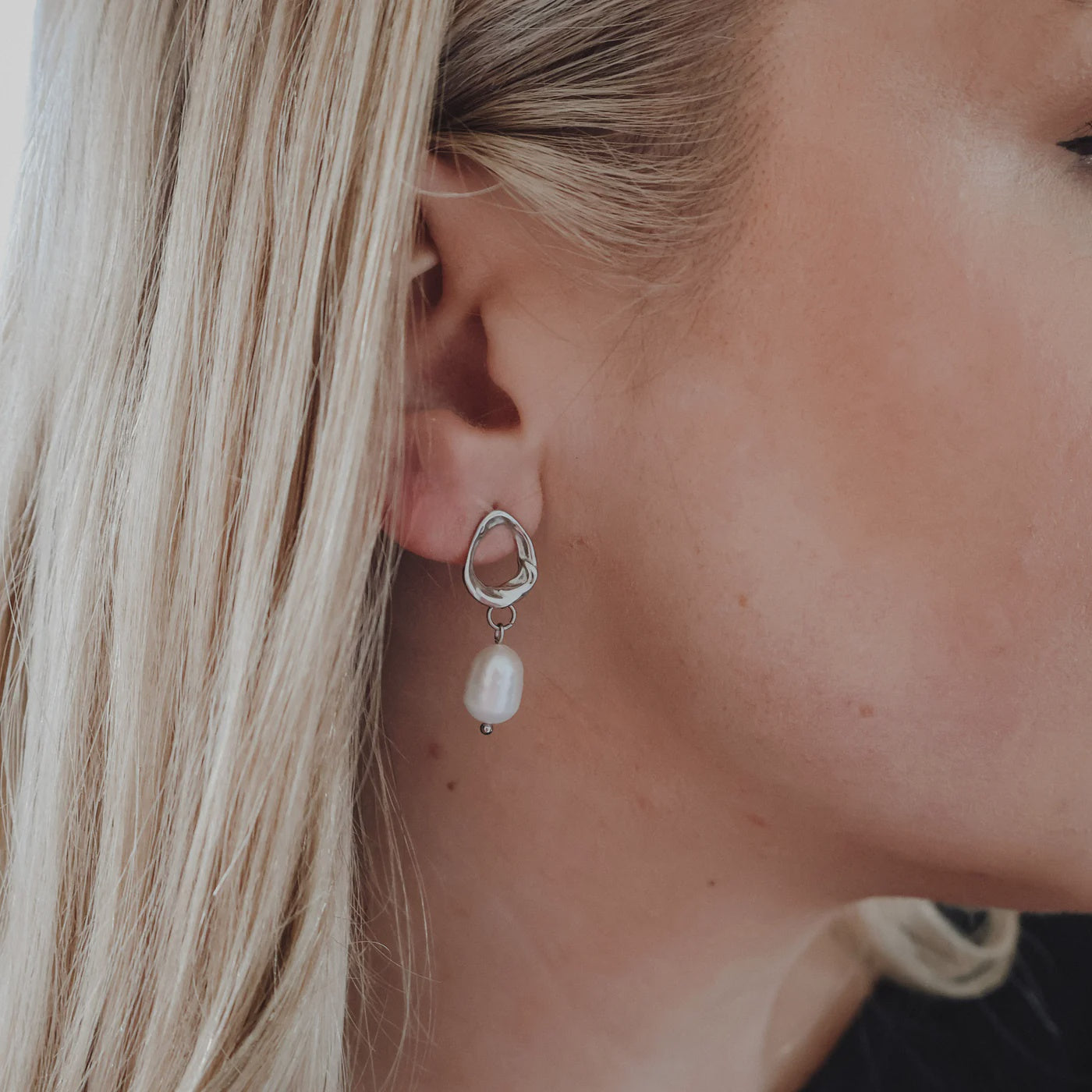 Silver Pearl Drop Earrings By Katy B