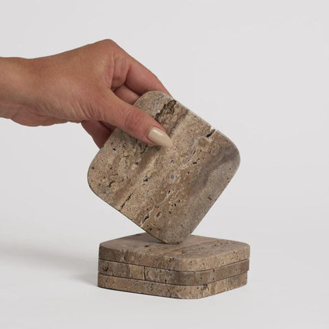 Ned Stone Coasters - Grey Travertine