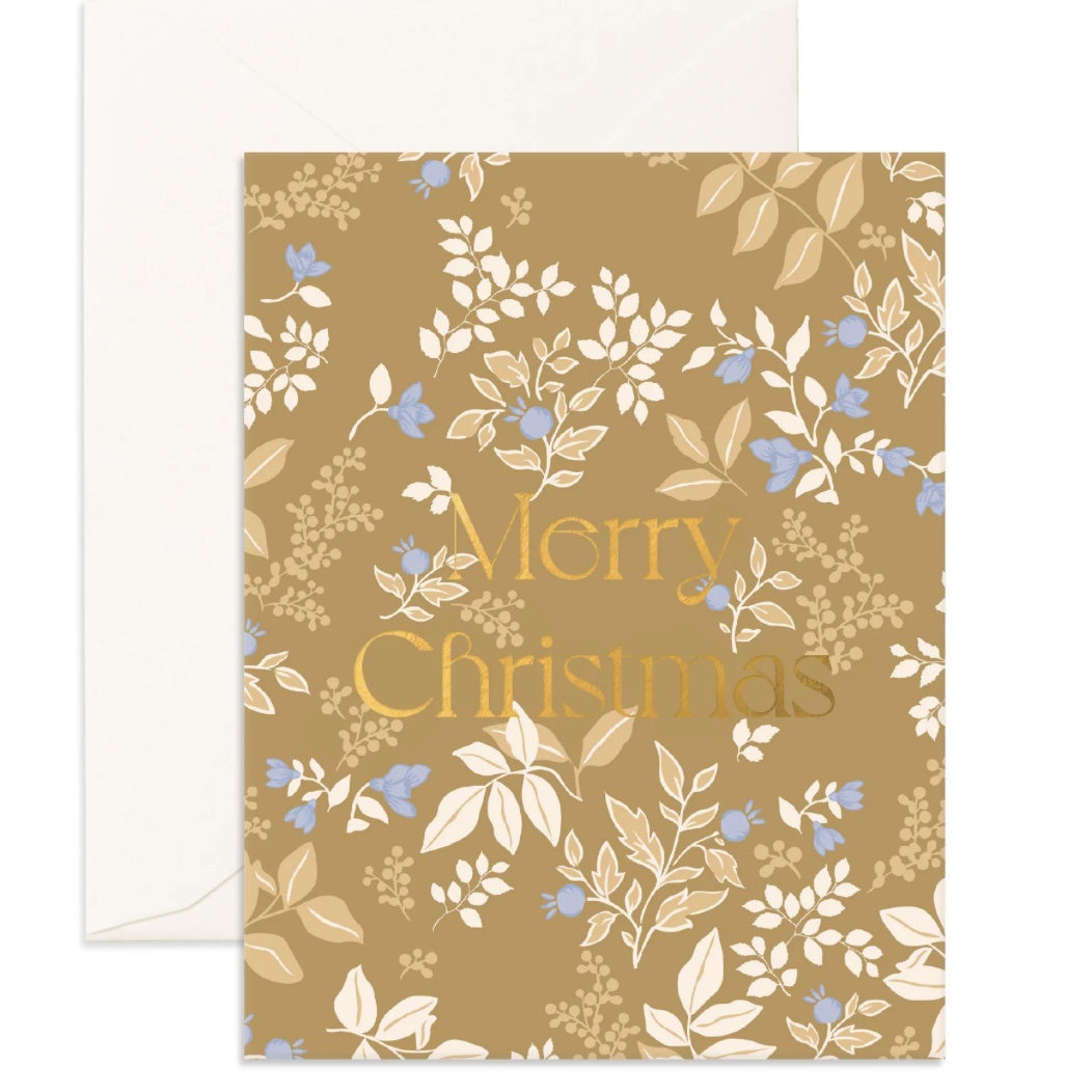 Merry Christmas Gold Holly Card
