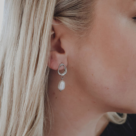 Silver Pearl Drop Earrings By Katy B