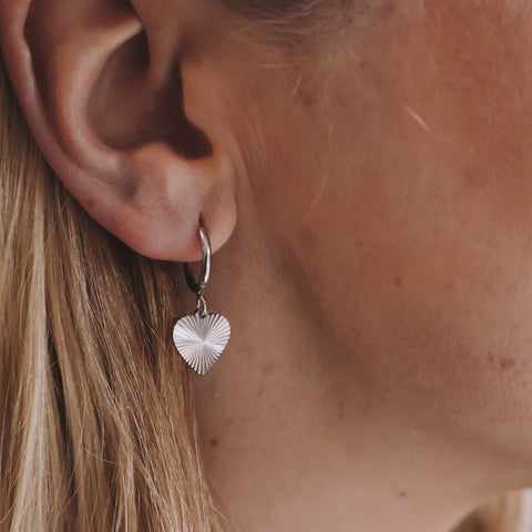 Silver Textured Heart Hoops