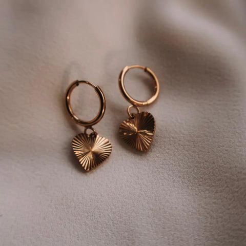Gold Textured Heart Hoop By Katy B