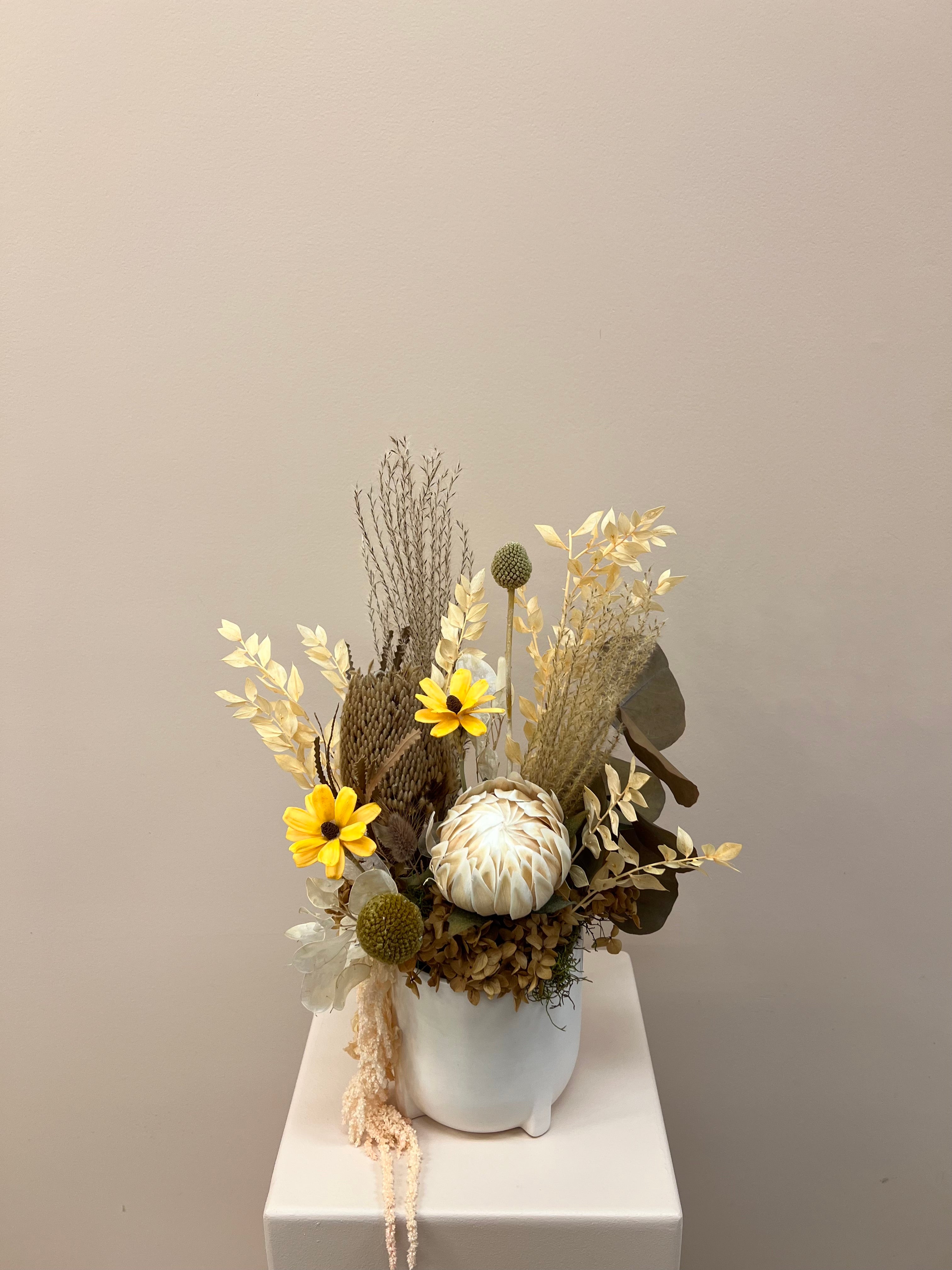 Golden Neutrals Dried Flower Arrangement In Pot