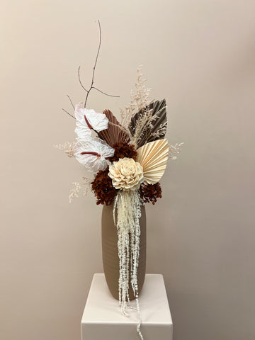 Espresso Dried Flower Arrangment In Stunning Ned Vase