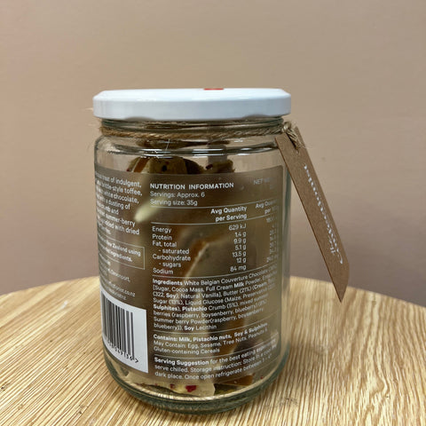 White Choco, Pistachio & Summer Berry Toffee Jar 200g
